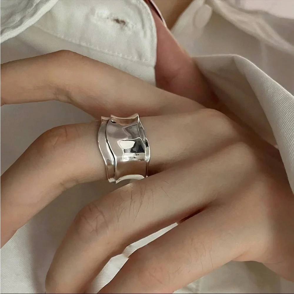 New Gold & 925 Sterling Silver Unique Wide Band Ring